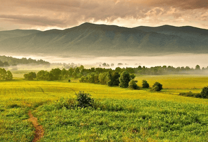 Beautiful valley and mountain scenery in the Great Smoky Mountains area of Tennessee
