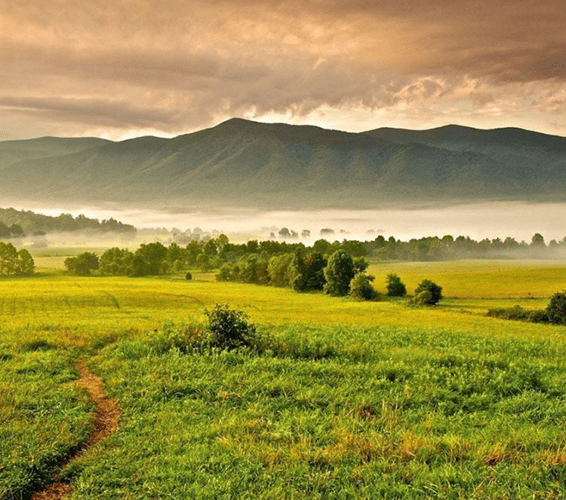 Beautiful valley and mountain scenery in the Great Smoky Mountains area of Tennessee